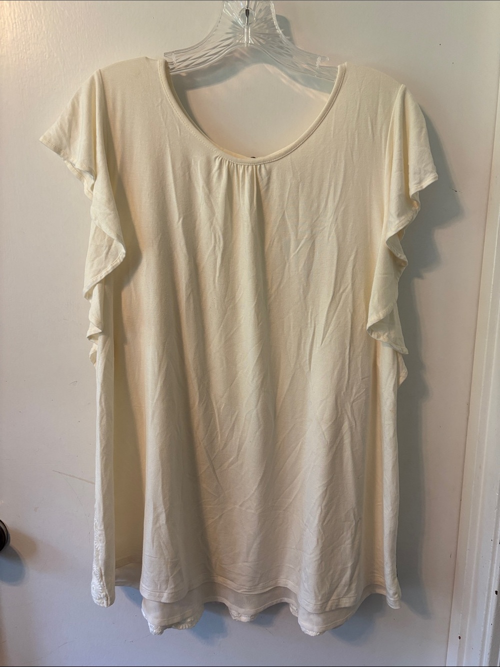 Matilda Jane Cream Ruffle Sleeve Tunic Top with Lace detail